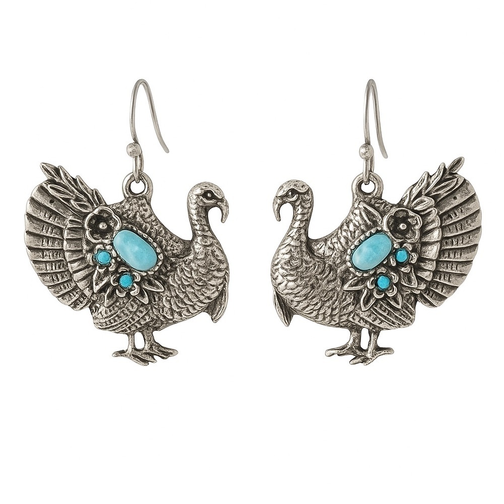 Silver and Turquoise Peacock Earrings